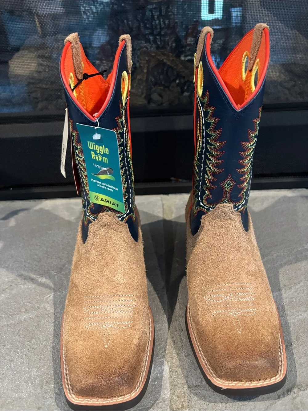 Ariat Derby Monroe Tan Roughout Inkwell Wiggle room,Western Leather Boots
